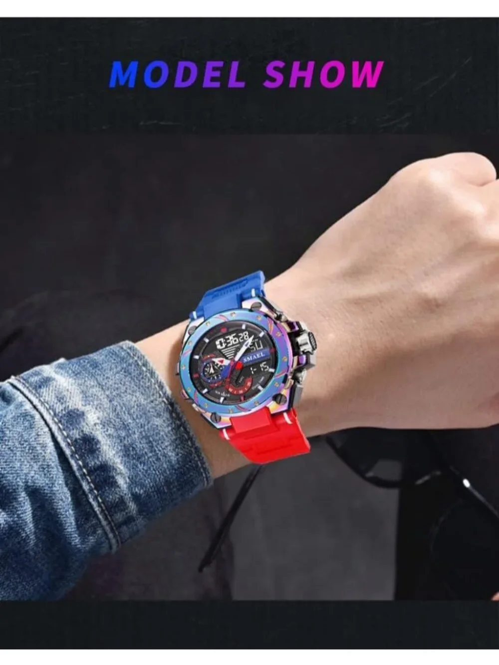 Men's Red And Blue Analog Quartz Sports Waterproof Military LED Digital Watch